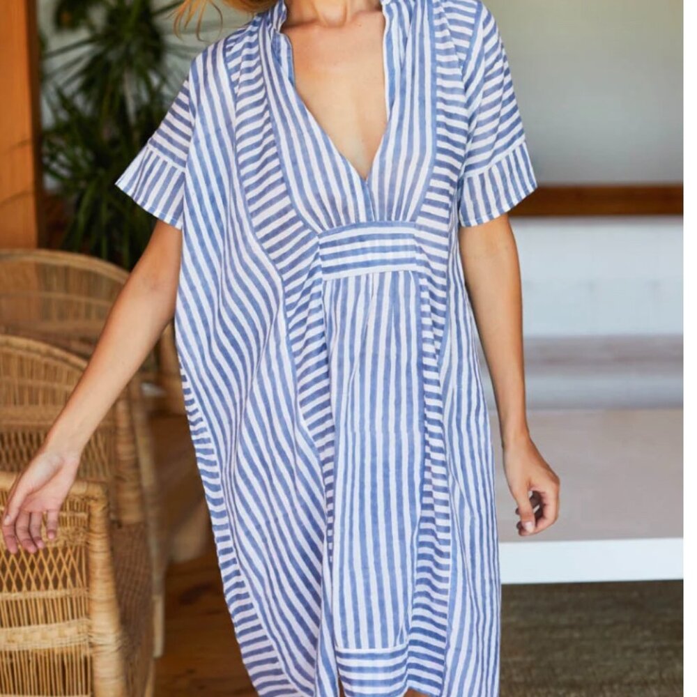Emerson Short Caftan - Ocean Stripe Organic OS